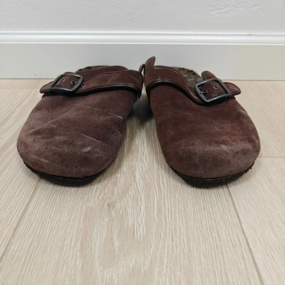 Coach Mens Clogs 12 Brown Suede Buckle Strap Monogram Gorpcore Luxury